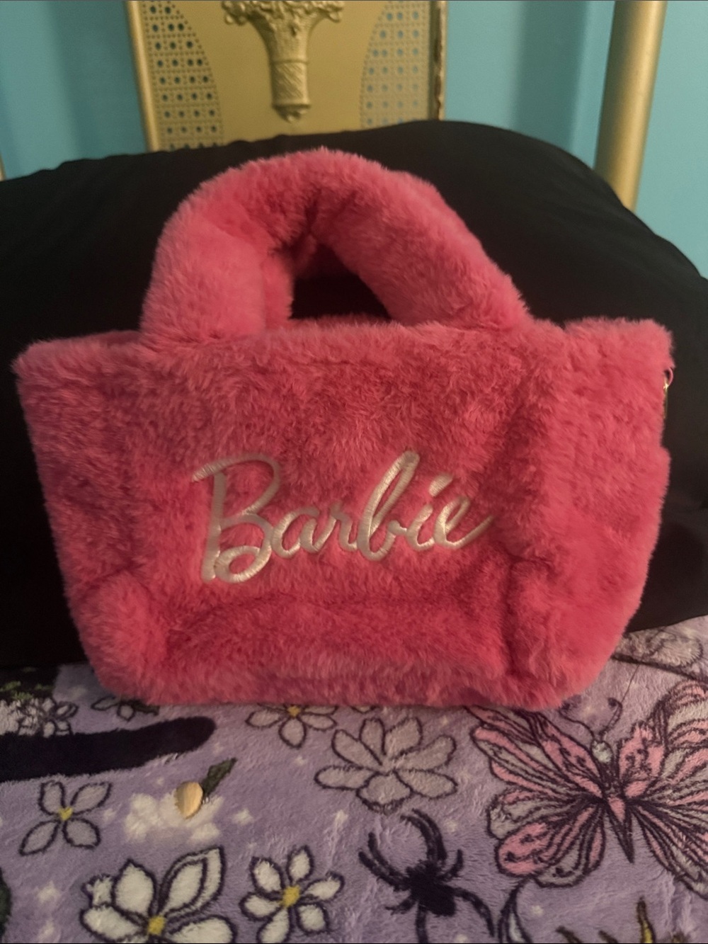 Barbie Hot Pink Faux Fur Mini Tote with Embroidered Logo